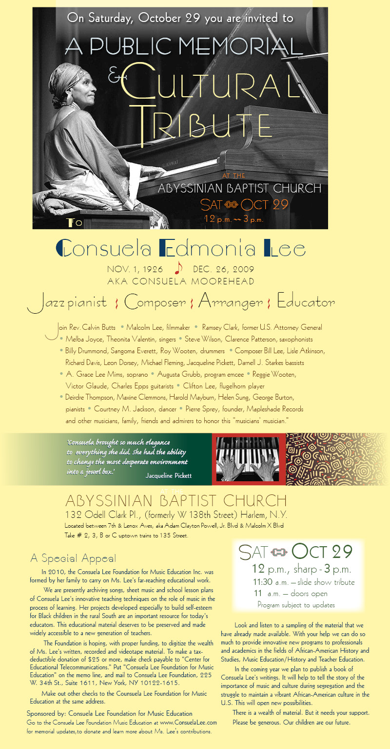 Tribute to Consuela lee on Oct 29